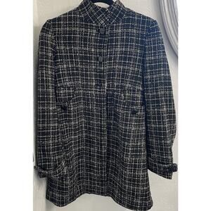 United Color of Benetton Womens Black Pure Virgin Wool Coat Size Small Tweed